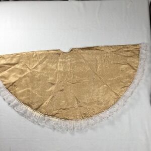 Handmade Glamorous Gold Glitter Christmas Tree Skirt Lace Pearl Trim